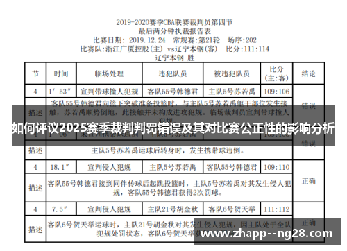 如何评议2025赛季裁判判罚错误及其对比赛公正性的影响分析